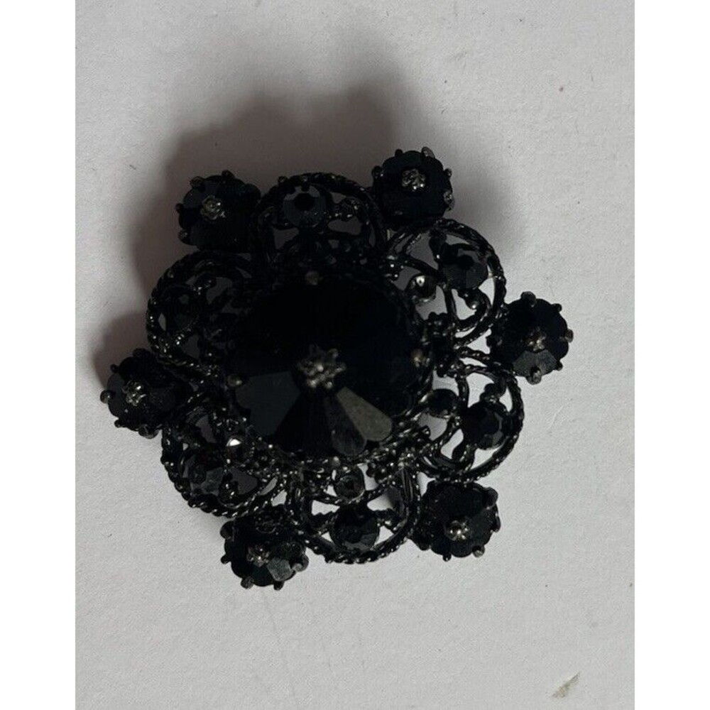 Weiss Aurora Borealis Brooch Cubic Zirconia Rhinestones Black 2" Back Clasp Pin
